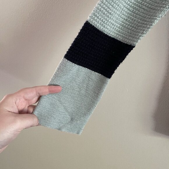 Maurices Women Sz S Green/Blue Striped Long Sleeve Waffle Knit Pullover Sweater - Picture 4 of 9